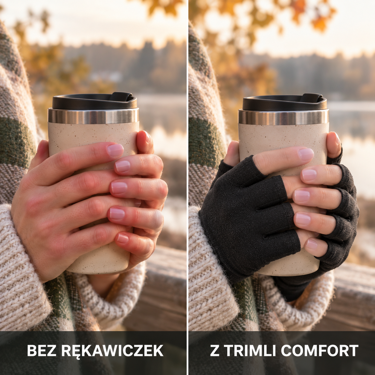Dłonie bez rękawiczek i w rękawiczkach Trimli Comfort